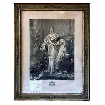 Etching of a portrait of Joseph Napoleon with autograph and gold frame by Pradier, 1813