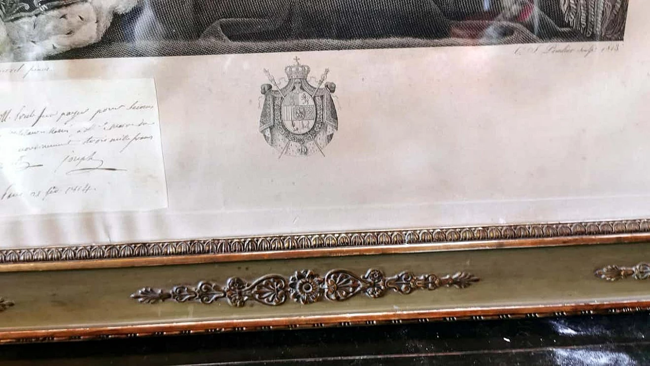 Acquaforte di un ritratto di Giuseppe Napoleone con autografo e cornice in oro di Pradier, 1813 1354203