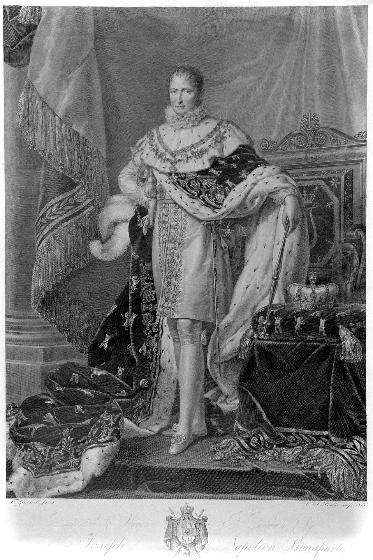 Etching of a portrait of Joseph Napoleon with autograph and gold frame by Pradier, 1813 1354209