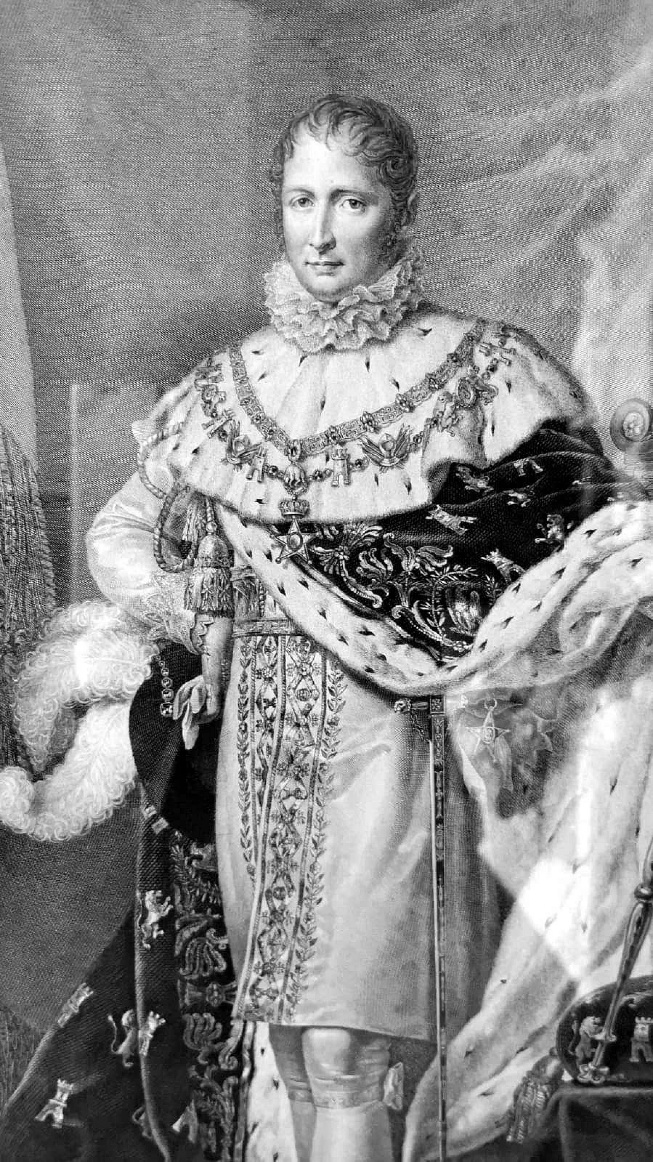 Etching of a portrait of Joseph Napoleon with autograph and gold frame by Pradier, 1813 1354211