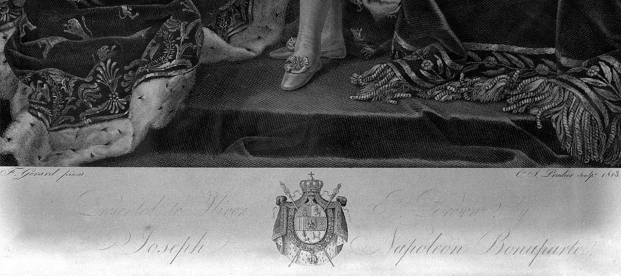 Acquaforte di un ritratto di Giuseppe Napoleone con autografo e cornice in oro di Pradier, 1813 1354213