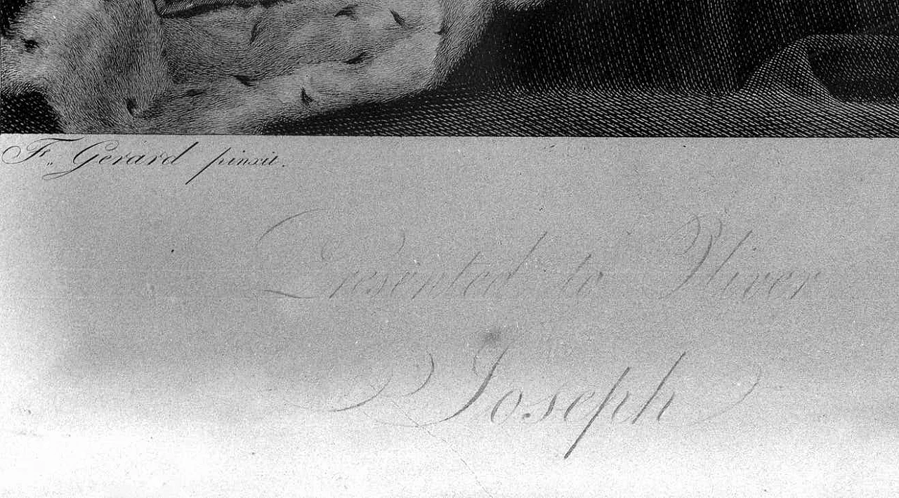 Acquaforte di un ritratto di Giuseppe Napoleone con autografo e cornice in oro di Pradier, 1813 1354214
