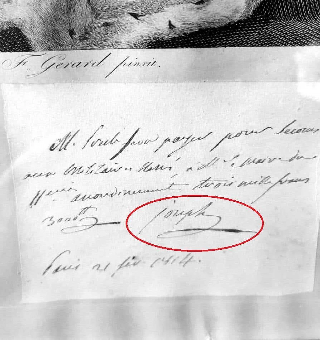 Etching of a portrait of Joseph Napoleon with autograph and gold frame by Pradier, 1813 1354217