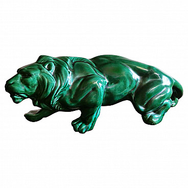 Art Deco lion in Saint Clement style in glazed ceramic, 30s