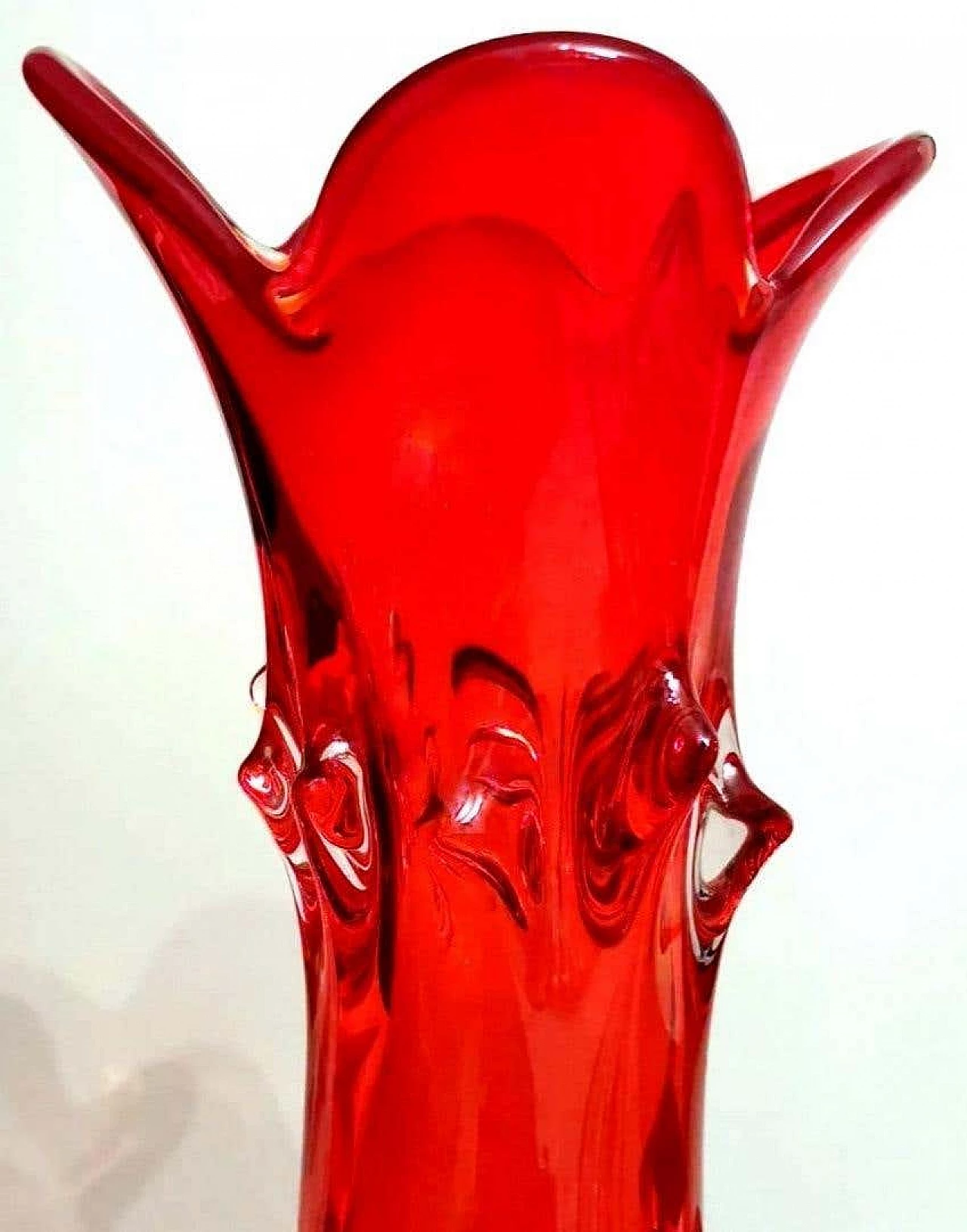 Vaso Spike in vetro di Murano rosso rubino soffiato a mano, anni '60 1355205