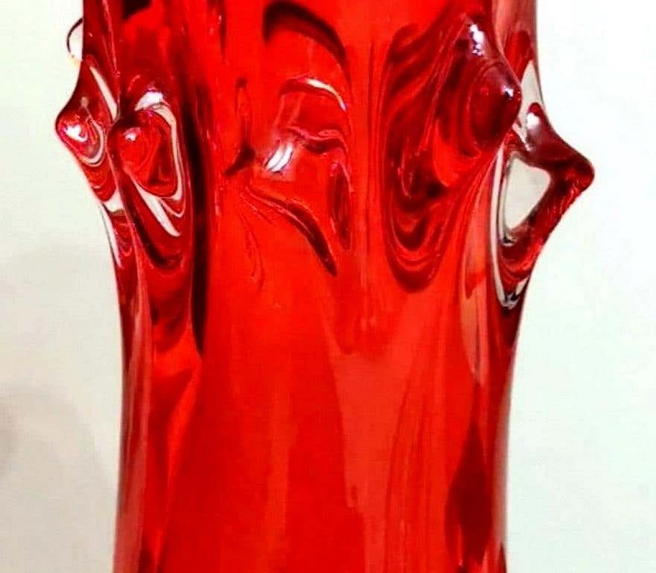 Vaso Spike in vetro di Murano rosso rubino soffiato a mano, anni '60 1355208