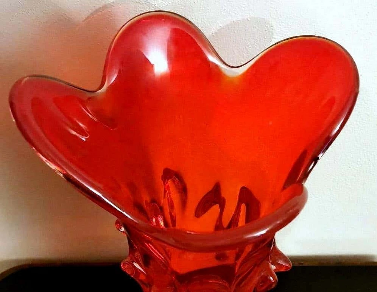 Vaso Spike in vetro di Murano rosso rubino soffiato a mano, anni '60 1355213