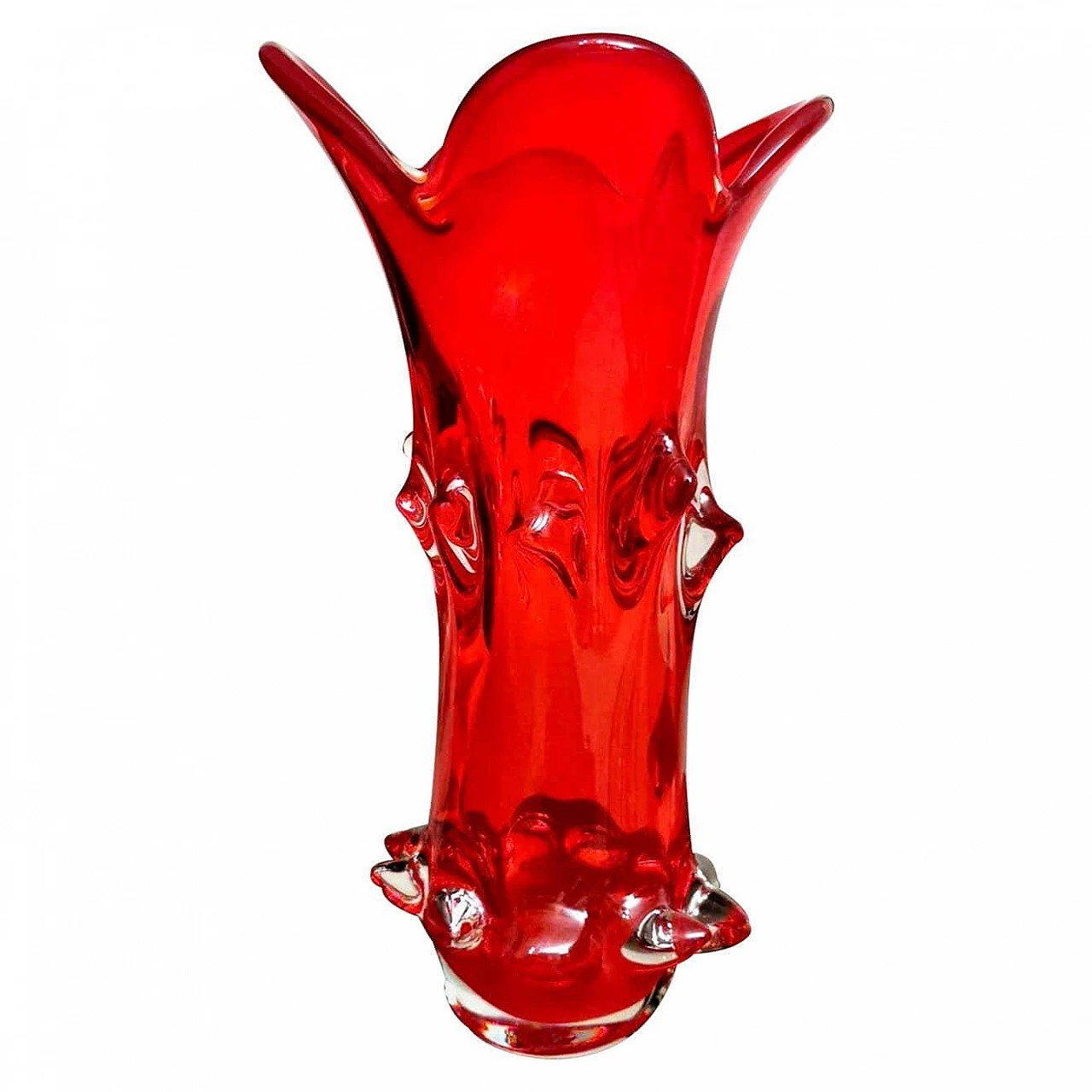 Vaso Spike in vetro di Murano rosso rubino soffiato a mano, anni '60 1355217