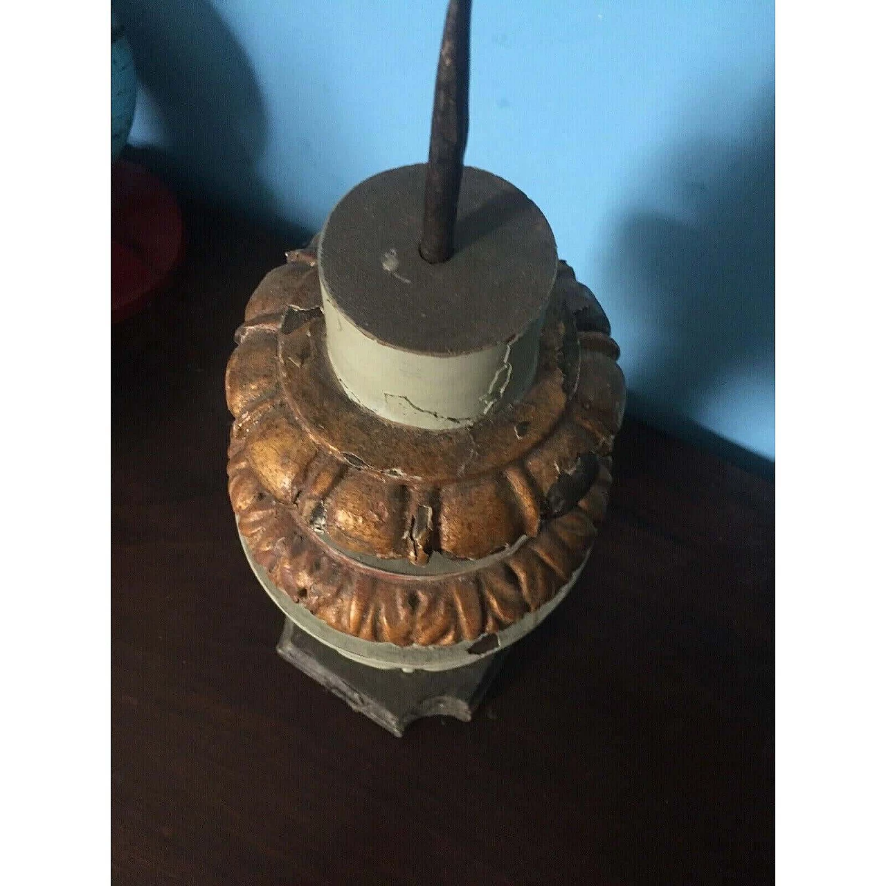 Candelabro in legno verde e oro, anni '40 1355302