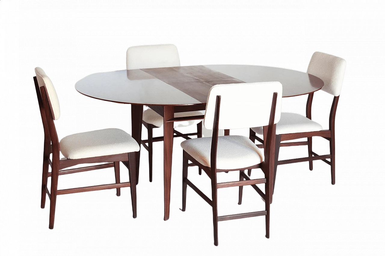 Tavolo e 4 sedie da pranzo in teak di Edmondo Palutari per Vittorio Dassi, anni '50 1355496