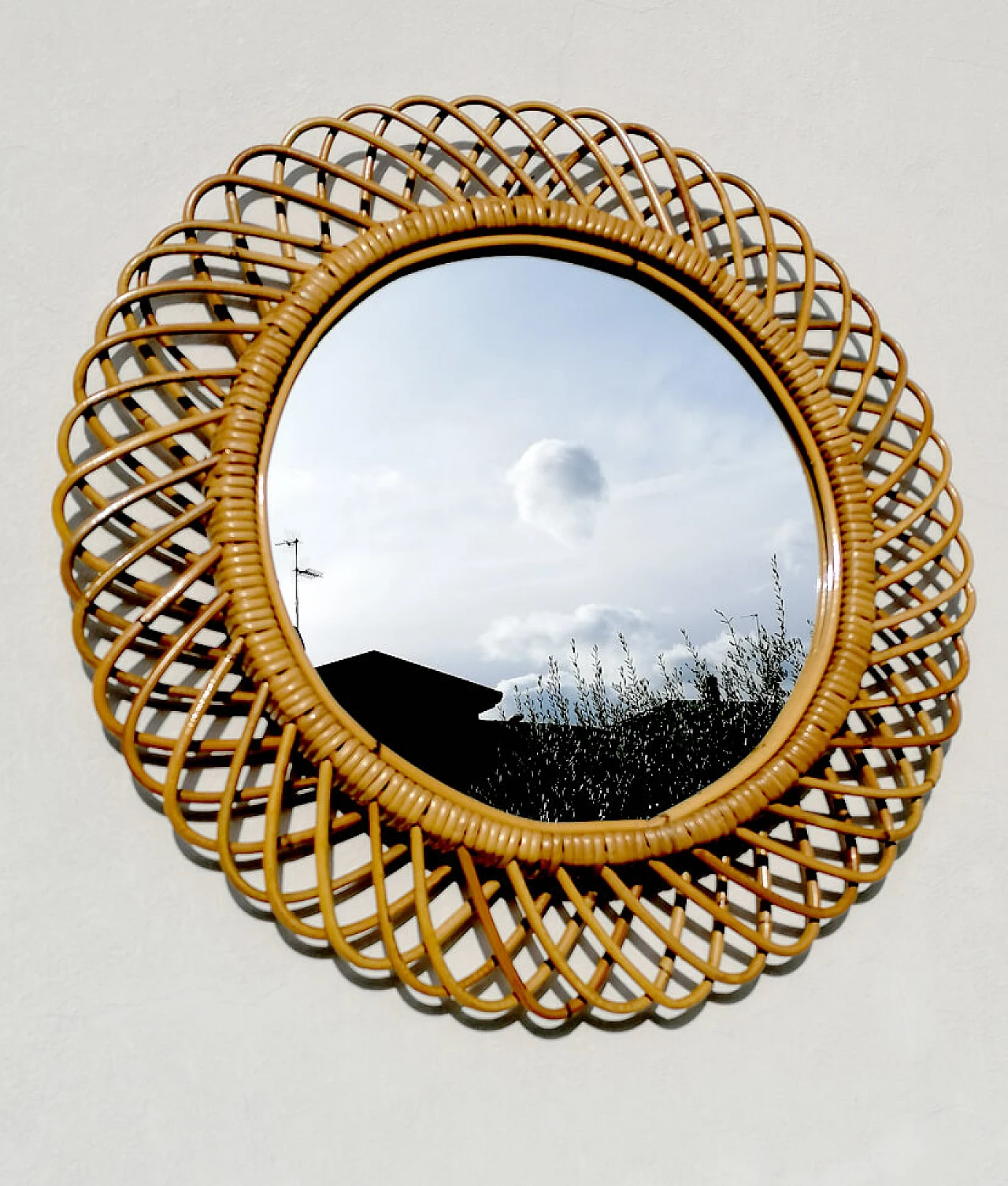 Specchio rotondo in bambù di Franco Albini, anni '70 1355545