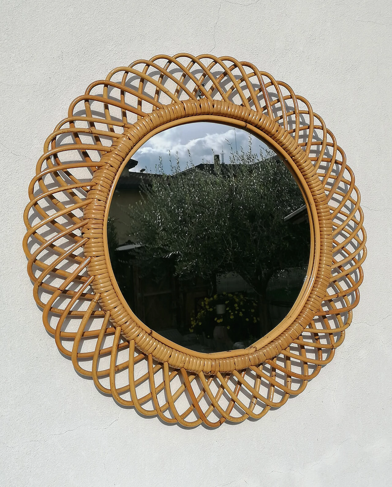 Specchio rotondo in bambù di Franco Albini, anni '70 1355546