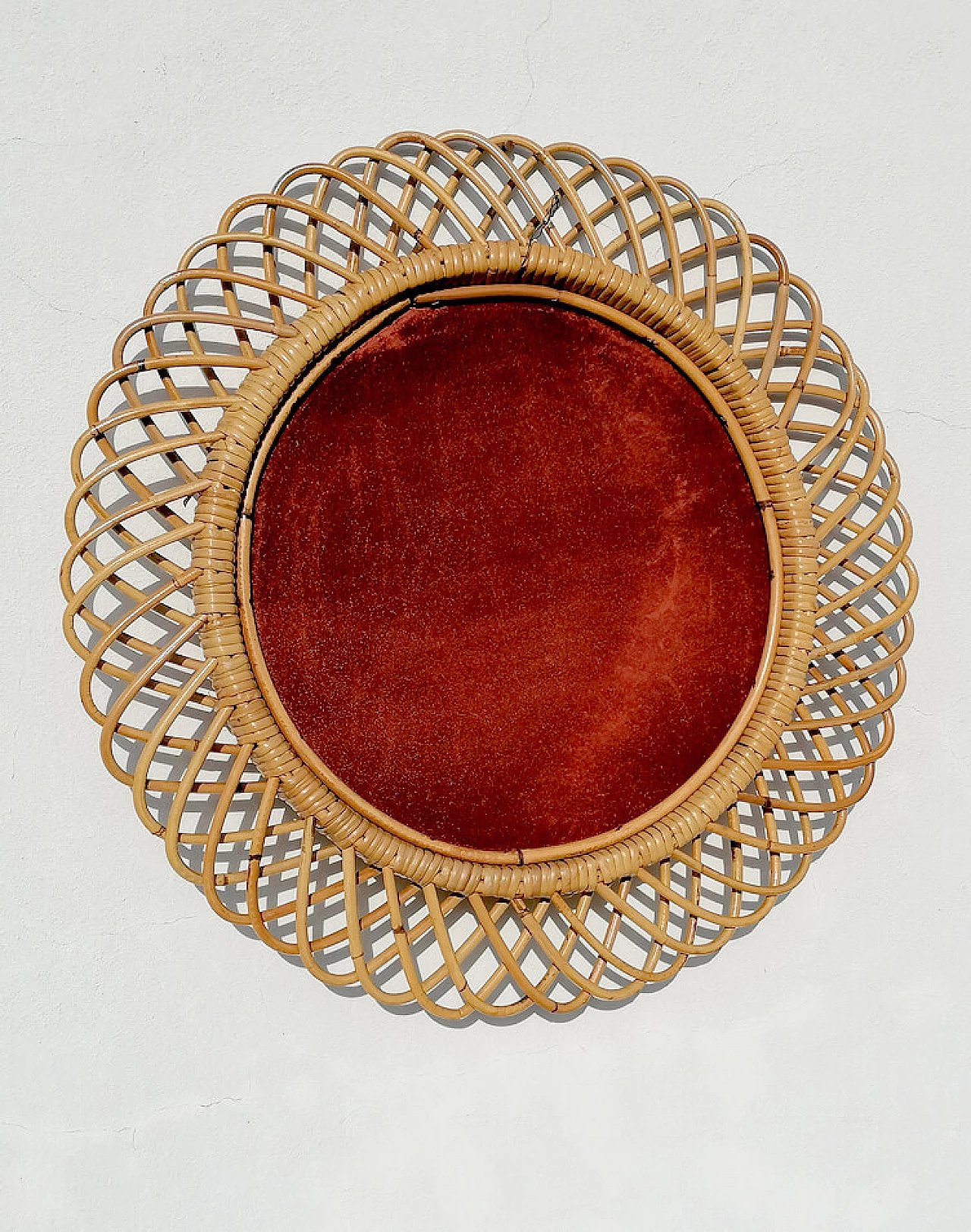 Specchio rotondo in bambù di Franco Albini, anni '70 1355547