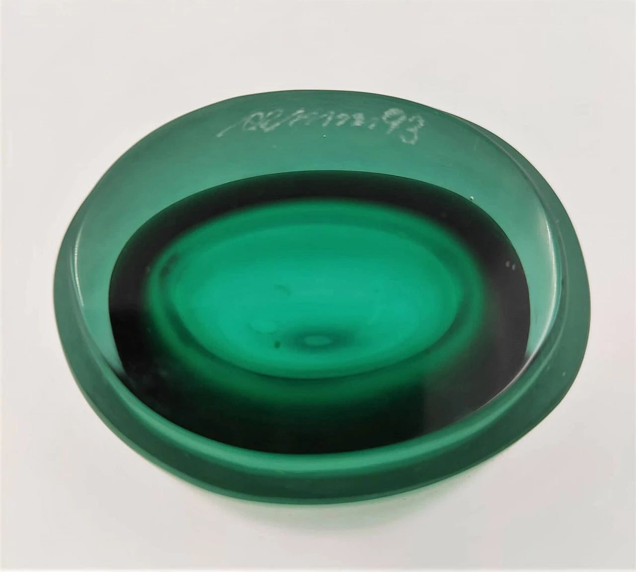 Green glass bottle Velati series by Venini, 1993 1355686