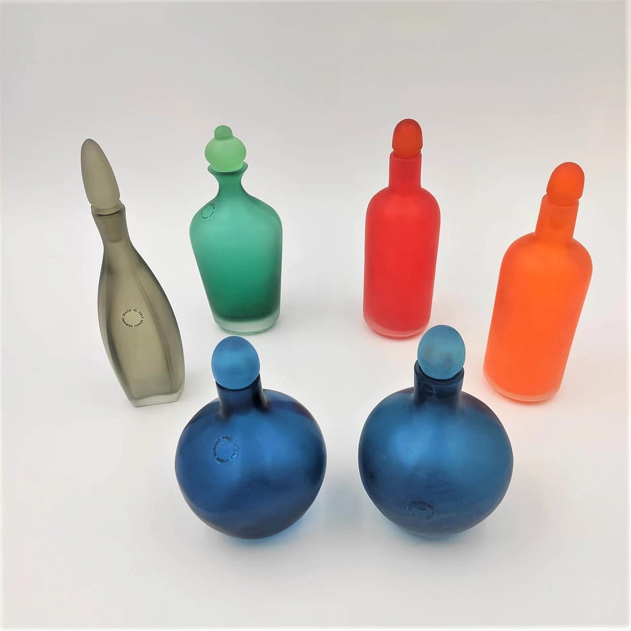 Green glass bottle Velati series by Venini, 1993 1355687