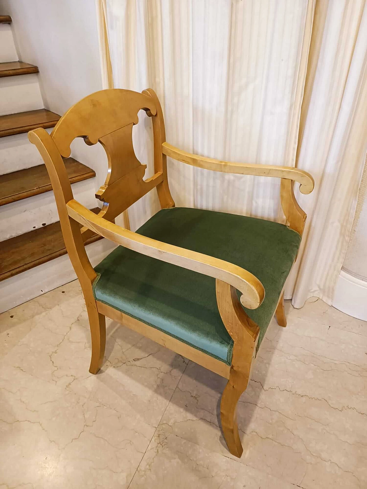 Pair of Biedermeier birch armchairs, 19th century 1356938
