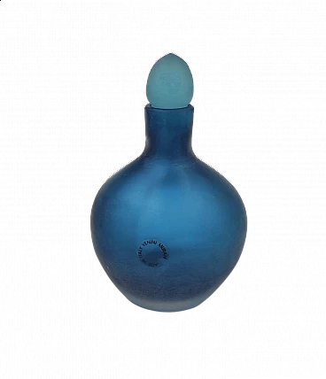Blue glass bottle Velati series by Venini, 1993