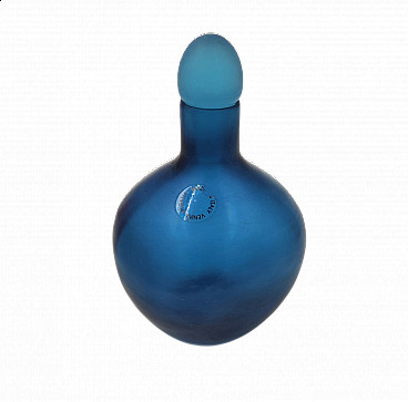 Blue glass bottle Velati series by Venini, 1992