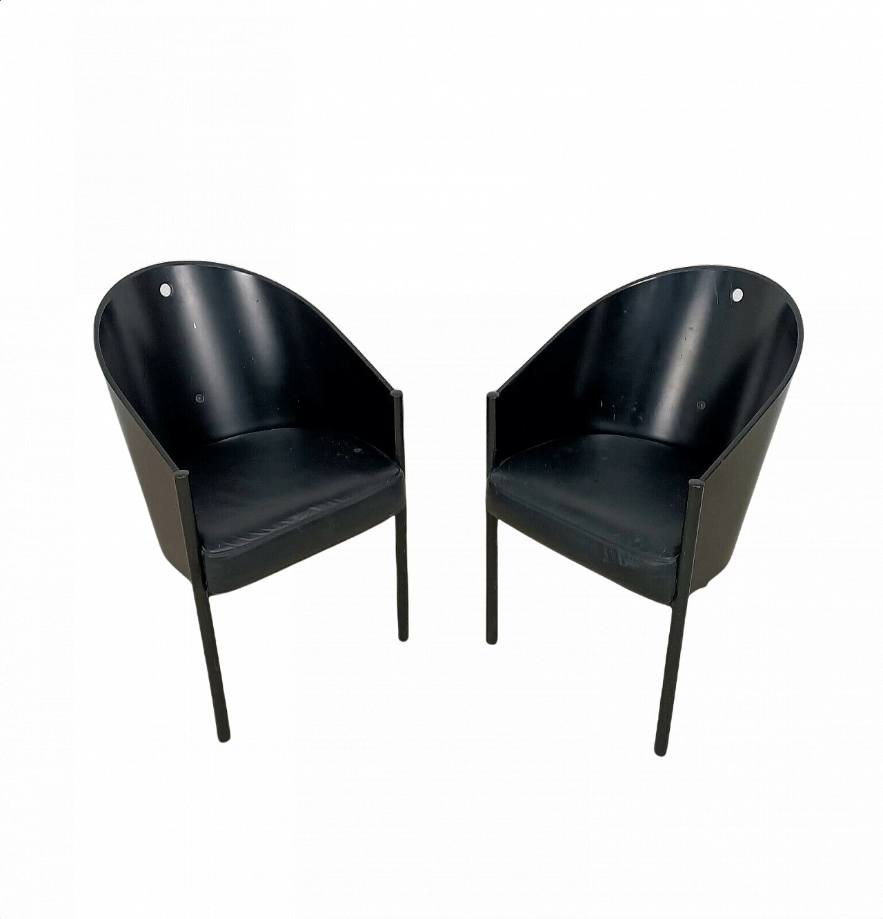 Coppia di sedie Costes in legno e pelle di Philippe Starck per Aleph Driade, anni '80 1357039
