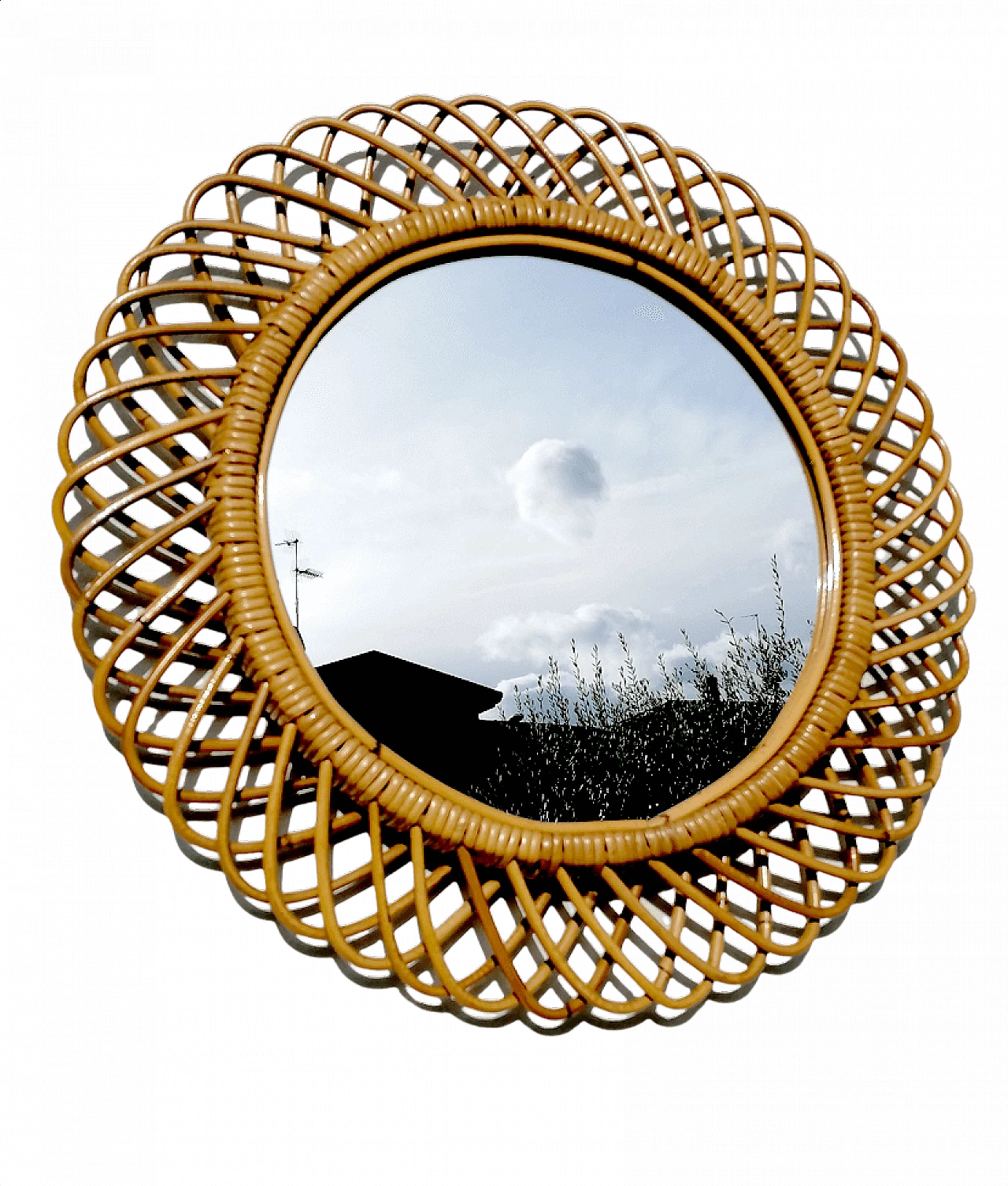 Specchio rotondo in bambù di Franco Albini, anni '70 1357186