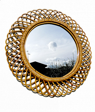Specchio rotondo in bambù di Franco Albini, anni '70