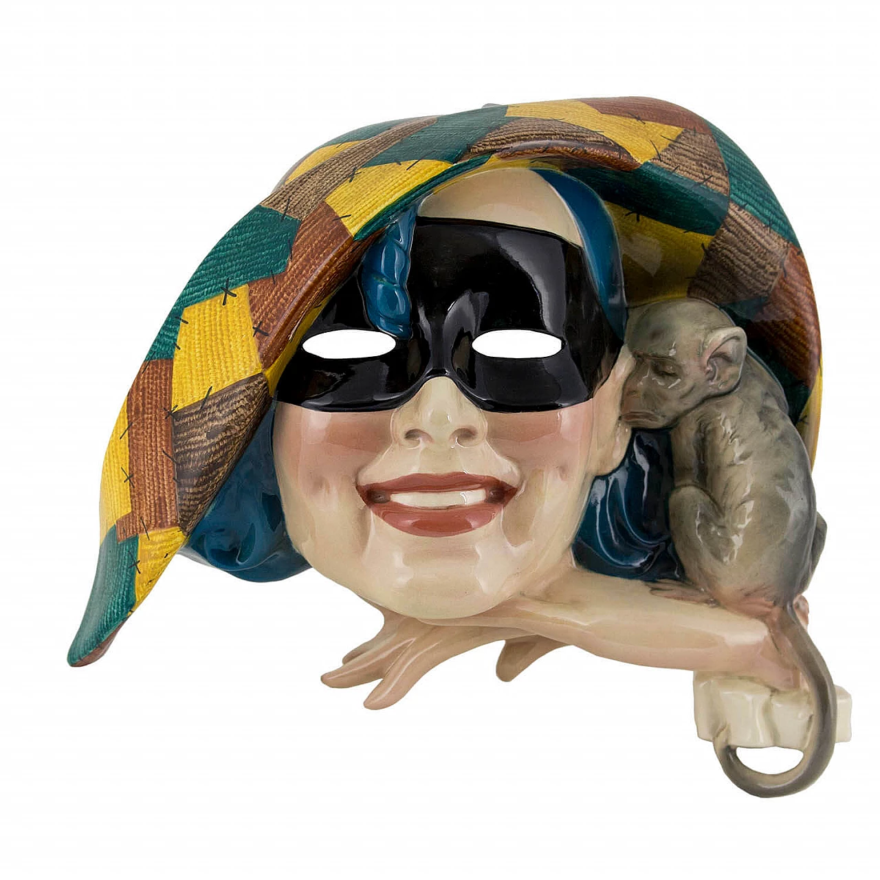 Maschera con scimmietta in ceramica di Sandro Vacchetti per Essevì, anni '30 1357201