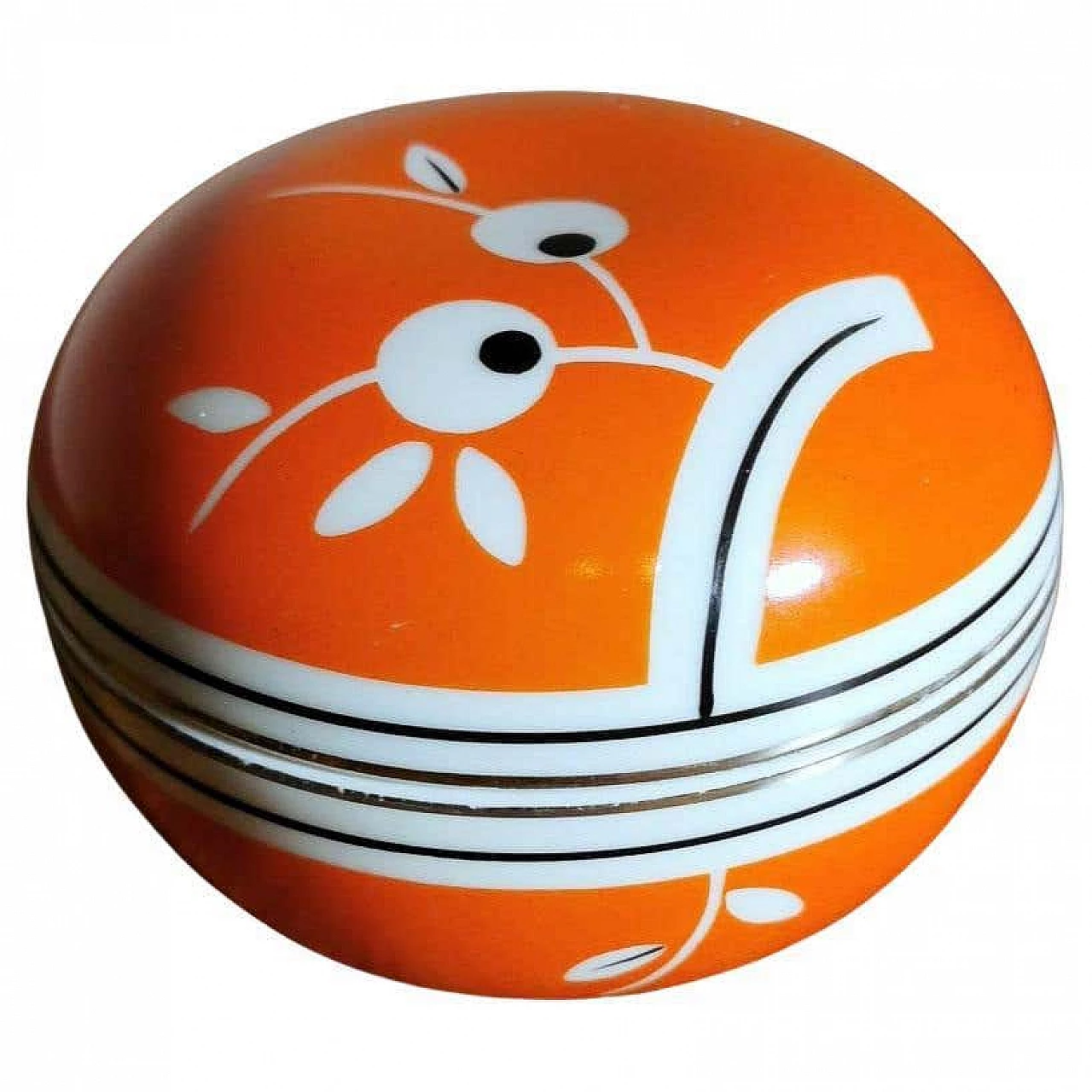 Round box in orange and white porcelain, 40s 1357301