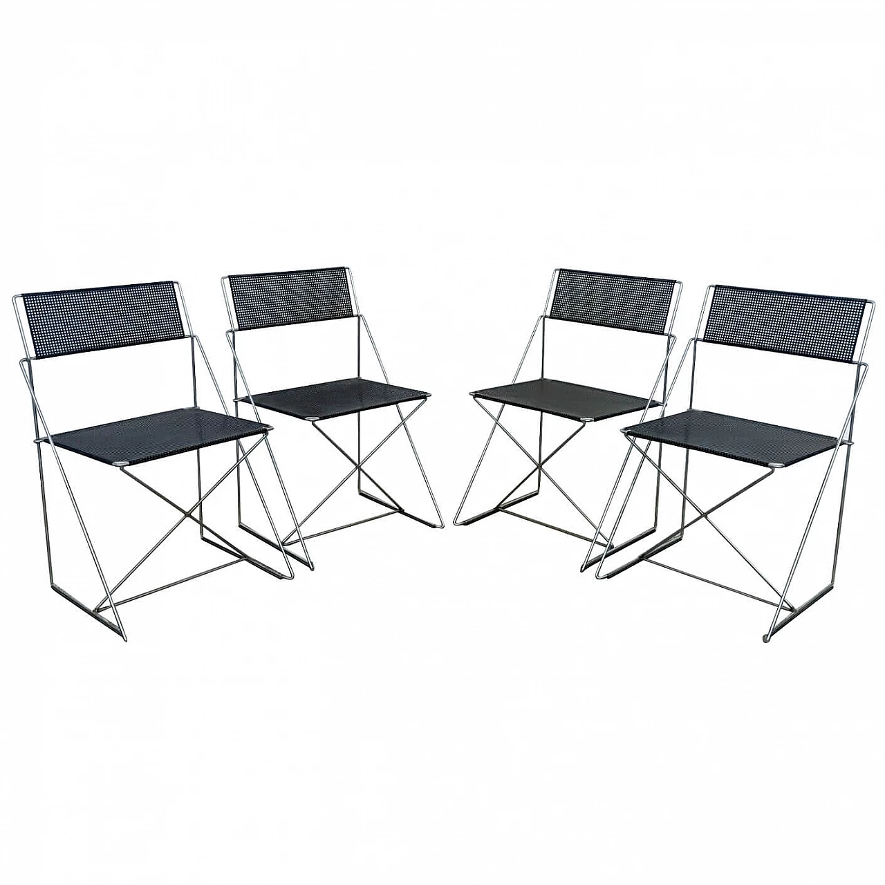 4 Nuova XLine stackable chairs in chromed metal by Niels Jorgen Haugesen for Magis, 70s 1357364