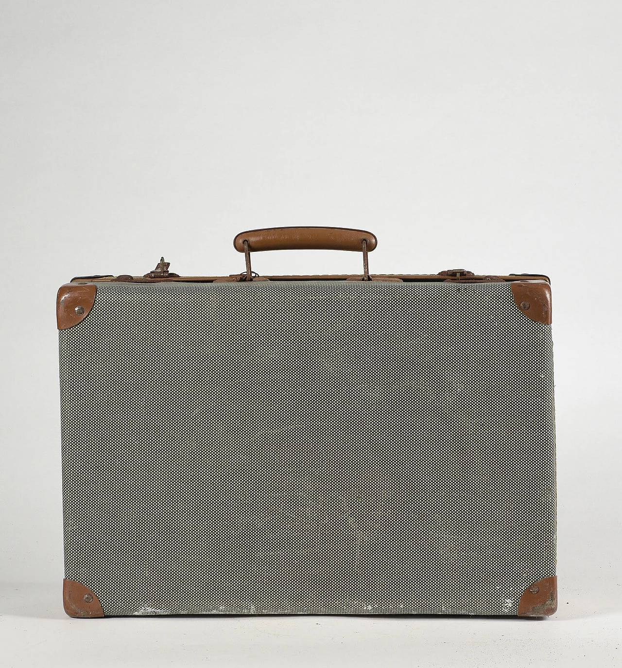 Checkered suitcase in rigid cardboard and leatherette, 50s 1357412