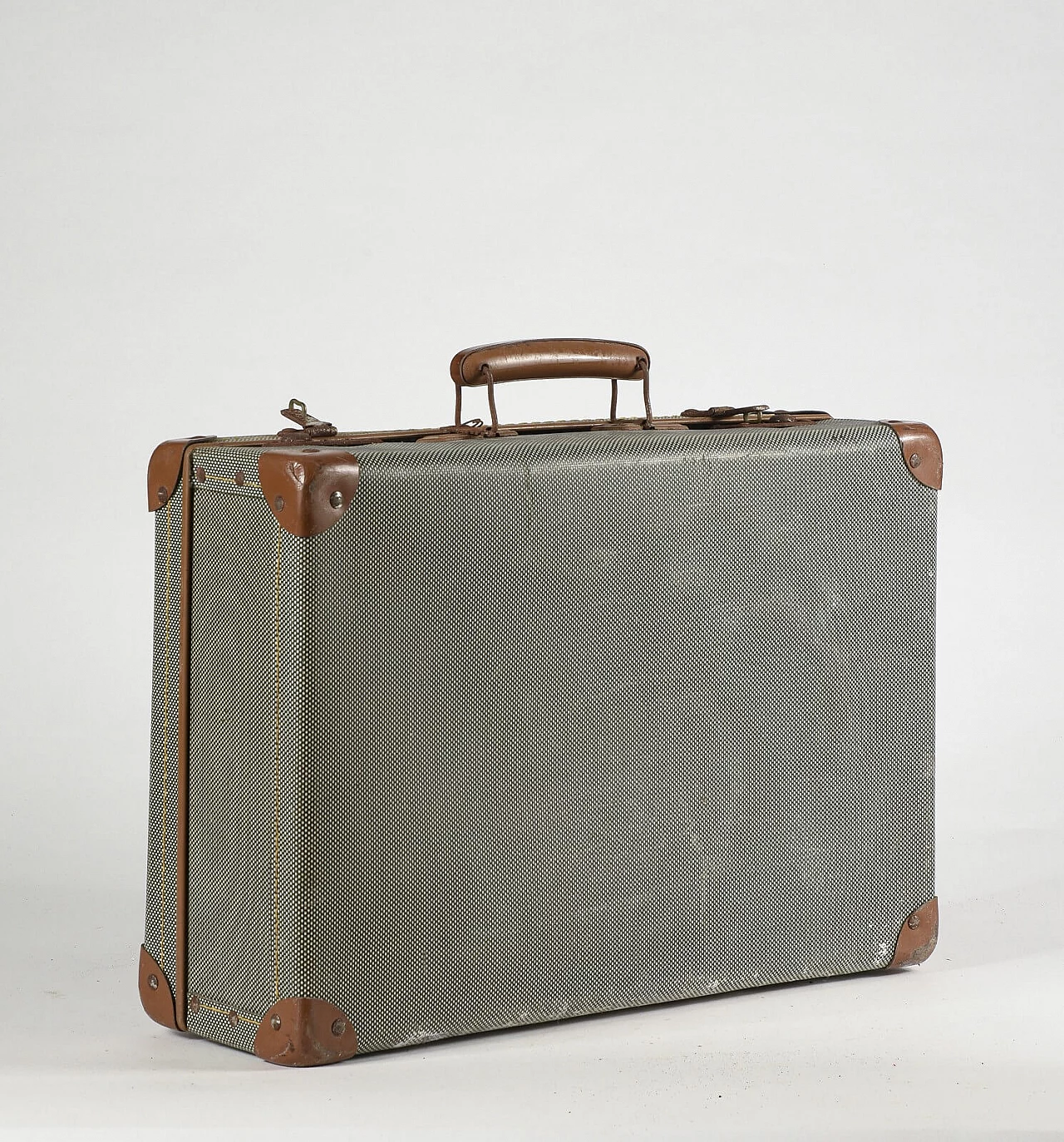 Checkered suitcase in rigid cardboard and leatherette, 50s 1357413