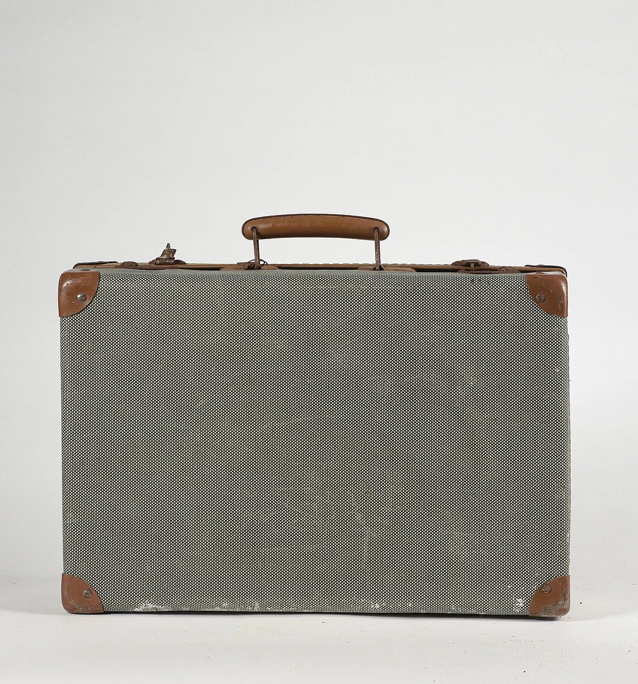 Checkered suitcase in rigid cardboard and leatherette, 50s 1357422