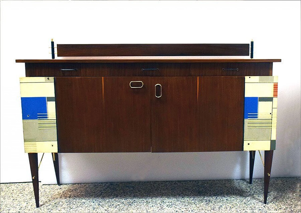 Decorative sideboard with internal light in rosewood, brass and plexiglass by Società Compensati Curvati, 50s 1357546