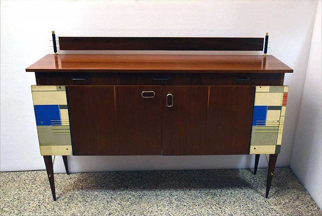 Decorative sideboard with internal light in rosewood, brass and plexiglass by Società Compensati Curvati, 50s 1357547