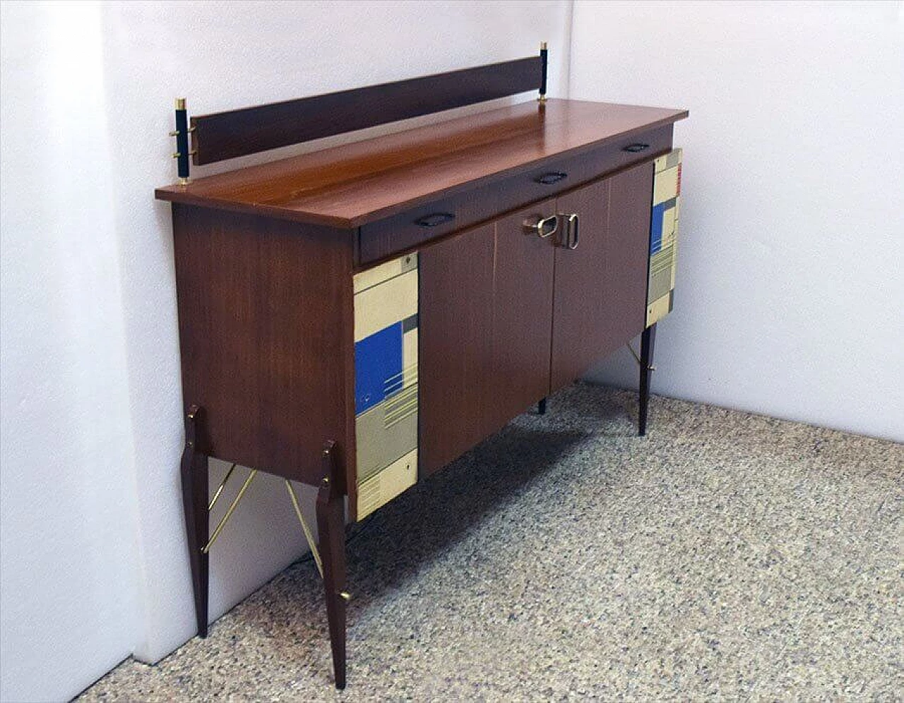 Decorative sideboard with internal light in rosewood, brass and plexiglass by Società Compensati Curvati, 50s 1357548