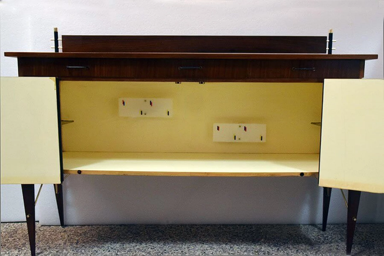 Decorative sideboard with internal light in rosewood, brass and plexiglass by Società Compensati Curvati, 50s 1357550