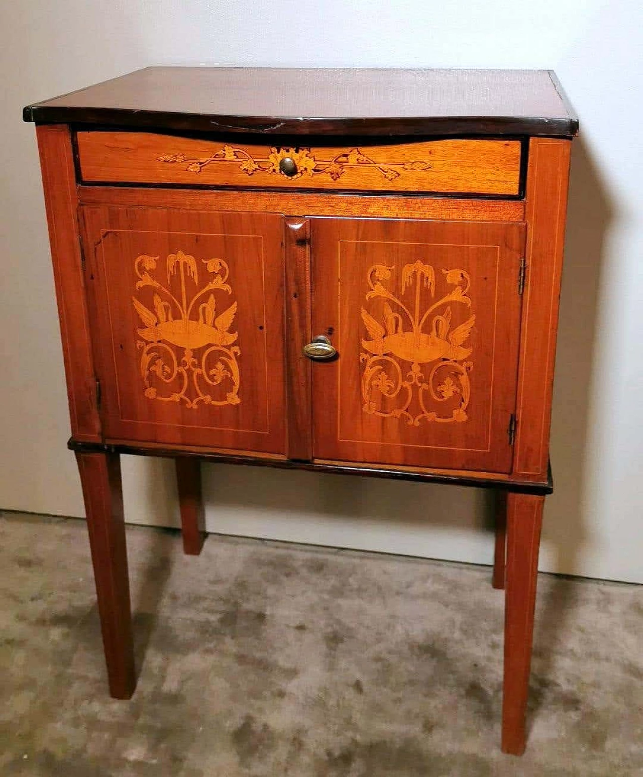 Biedermeier style nightstand in cherry wood with birch inlays, 19th century 1357599