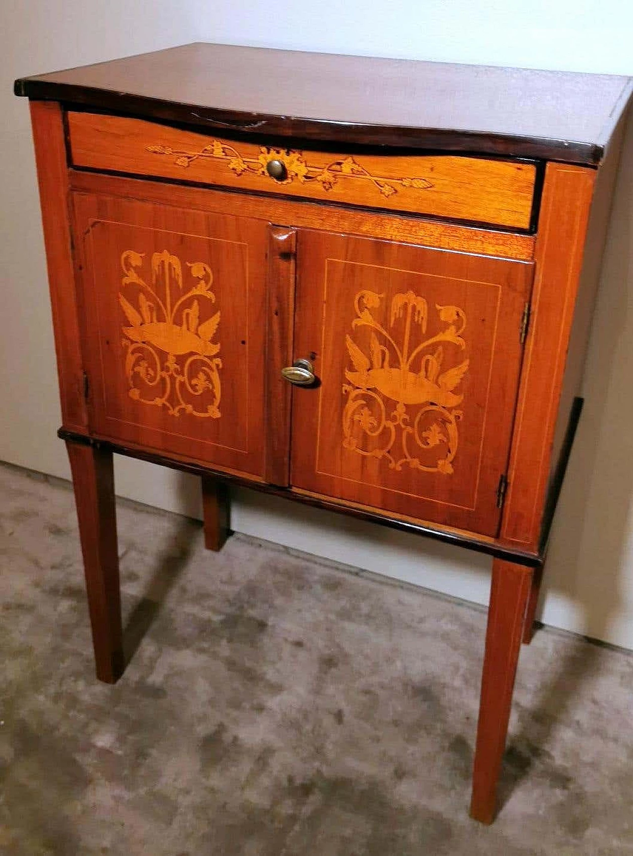 Biedermeier style nightstand in cherry wood with birch inlays, 19th century 1357600