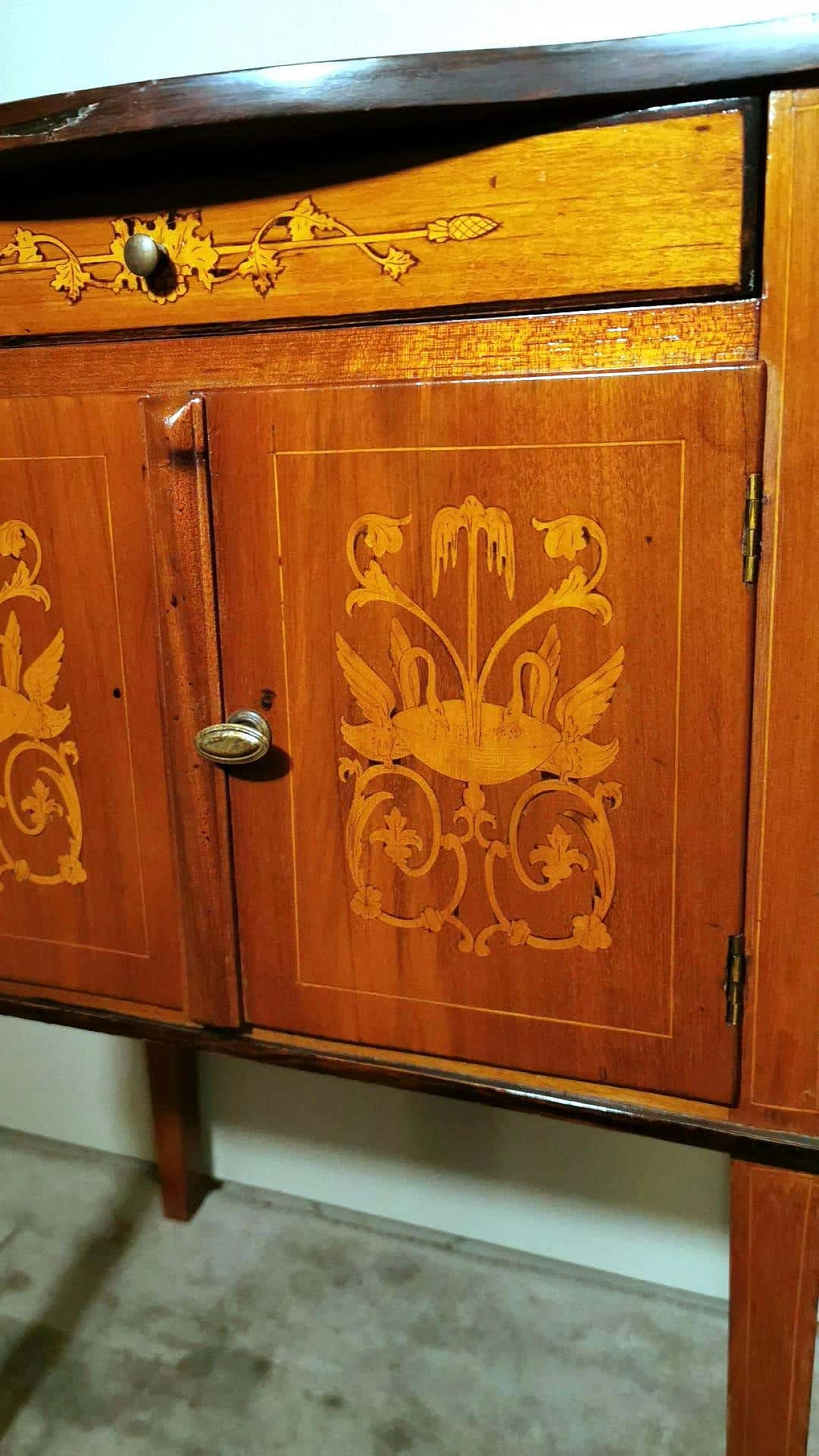 Biedermeier style nightstand in cherry wood with birch inlays, 19th century 1357604