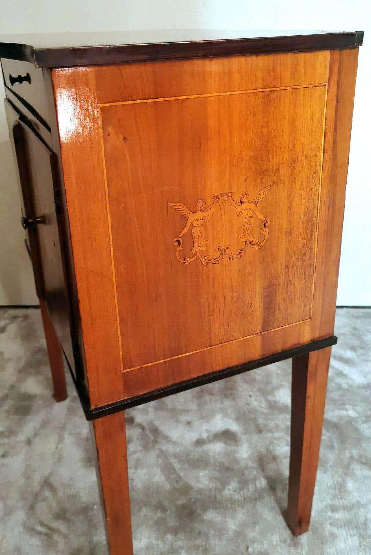 Biedermeier style nightstand in cherry wood with birch inlays, 19th century 1357612