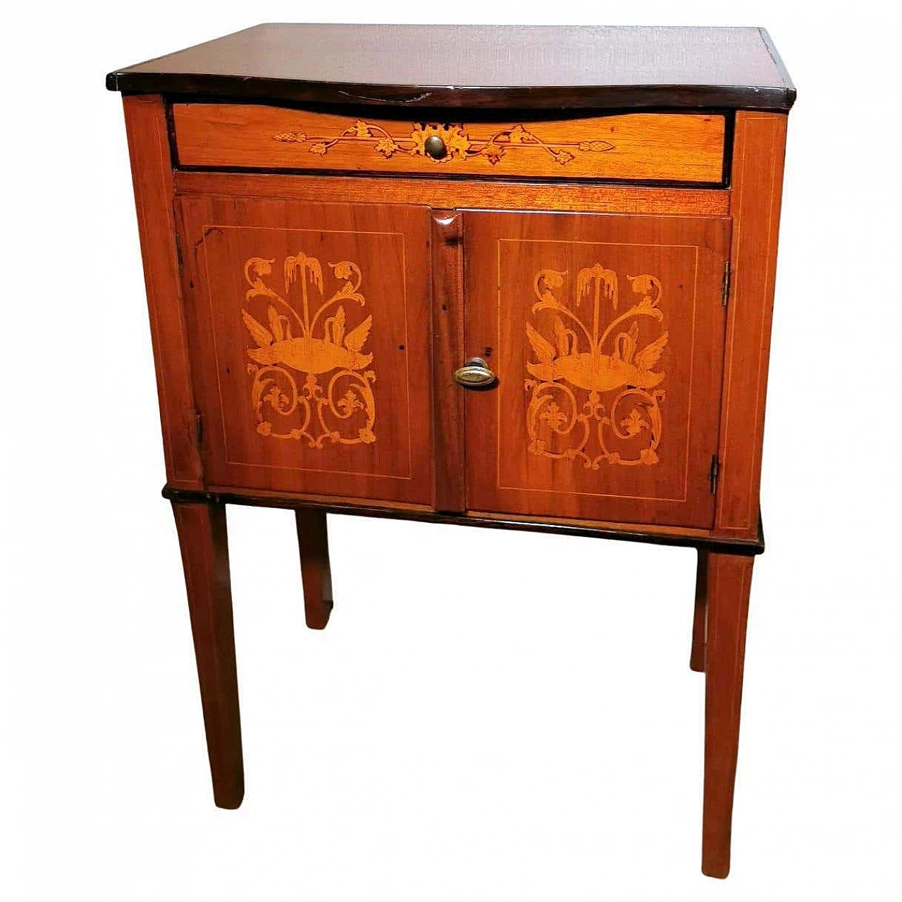 Biedermeier style nightstand in cherry wood with birch inlays, 19th century 1357617