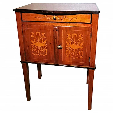 Comodino in stile Biedermeier in ciliegio con intarsi in betulla, '800