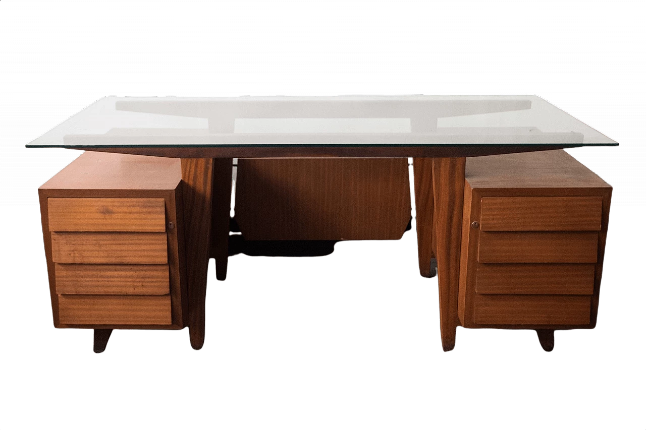 Scrivania del Politecnico di Torino in legno piano in cristallo satinato  anni '60 1358559