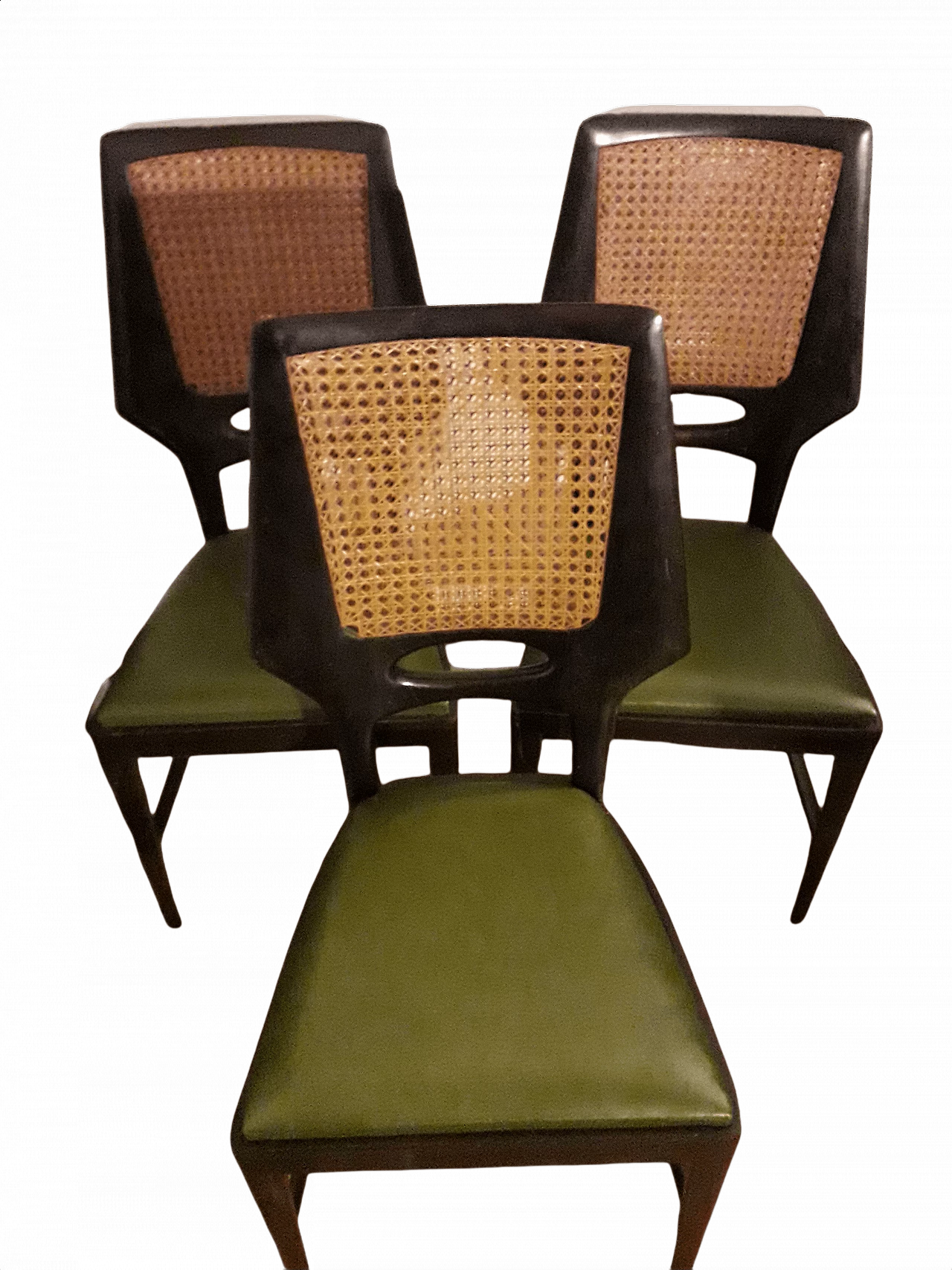 3 Ebony, skai and Vienna straw chairs in Vittorio Dassi style, 1950s 1358560