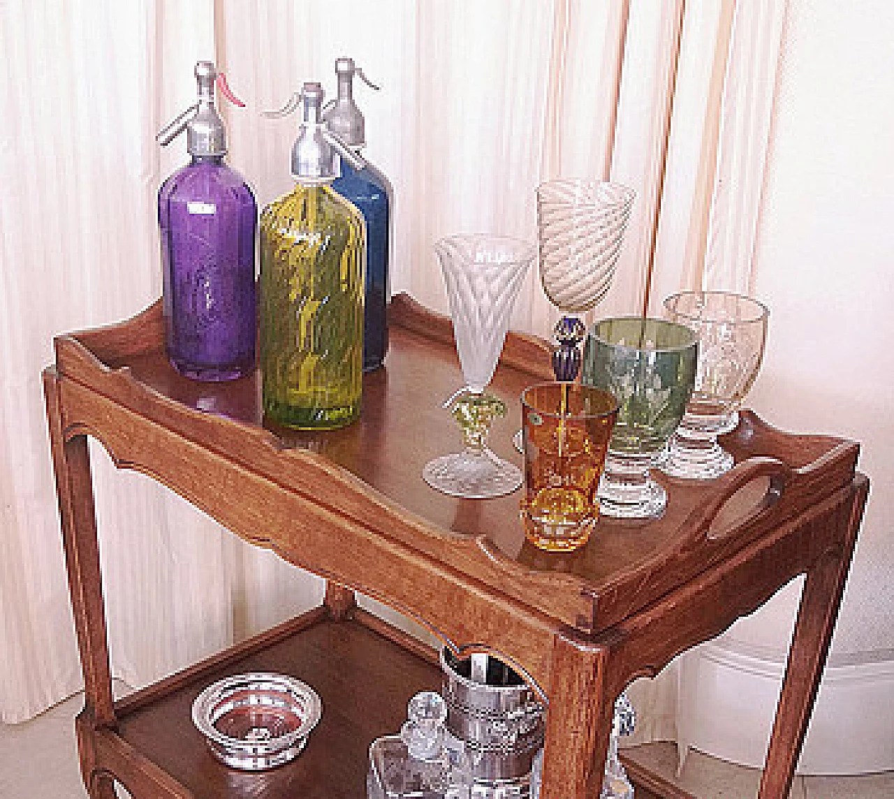 Carrello inglese in rovere a doppio piano, inizio '900 1358569