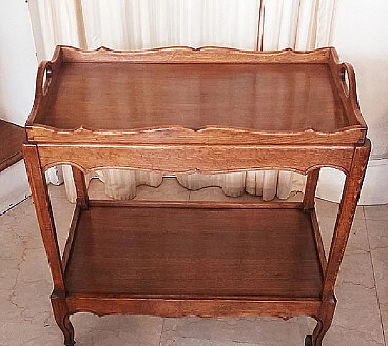 Carrello inglese in rovere a doppio piano, inizio '900 1358571