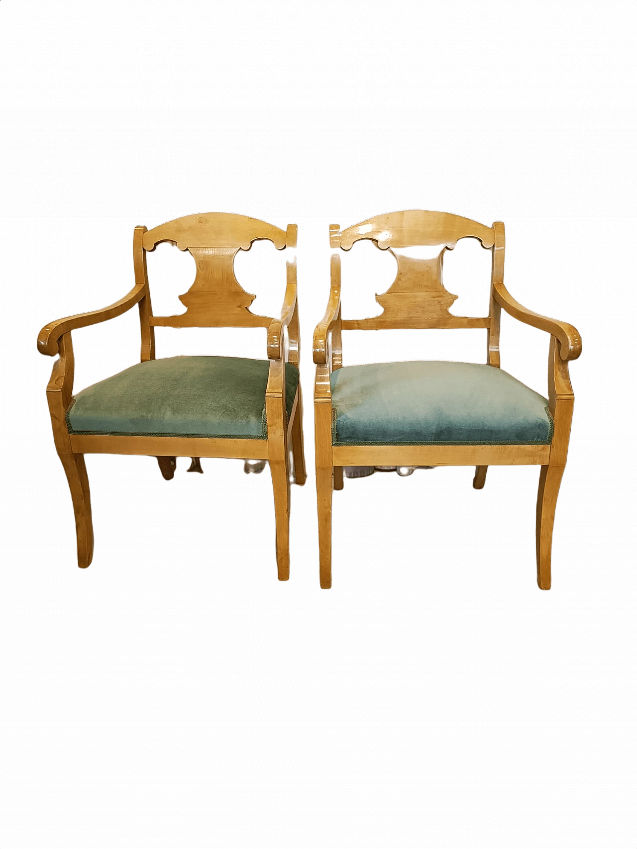 Pair of Biedermeier birch armchairs, 19th century 1358579