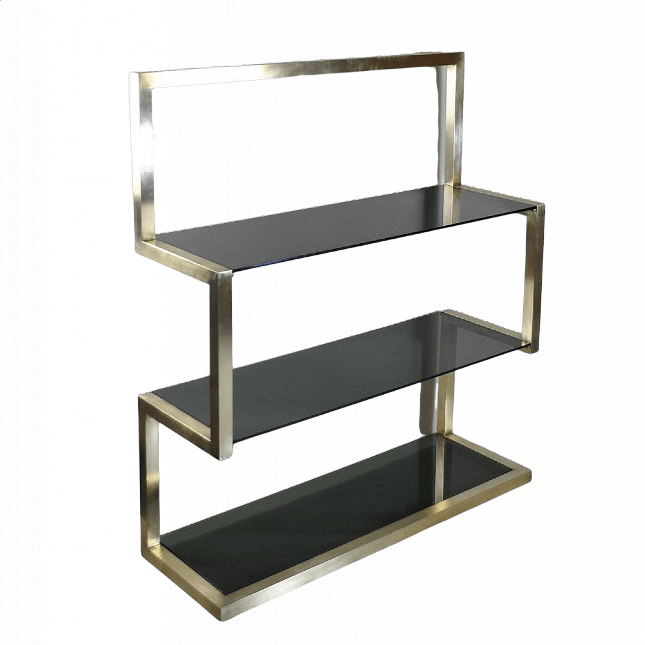 Bookcase with brass structure and smoked glass, 70s 1358595
