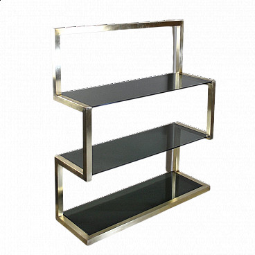Bookcase with brass structure and smoked glass, 70s
