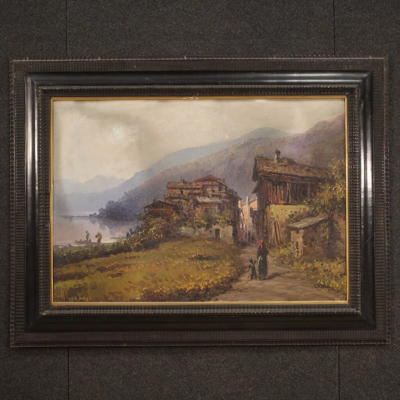 Romolo Liverani, landscape with figures, oil painting on panel, second half of the 19th century 1359254