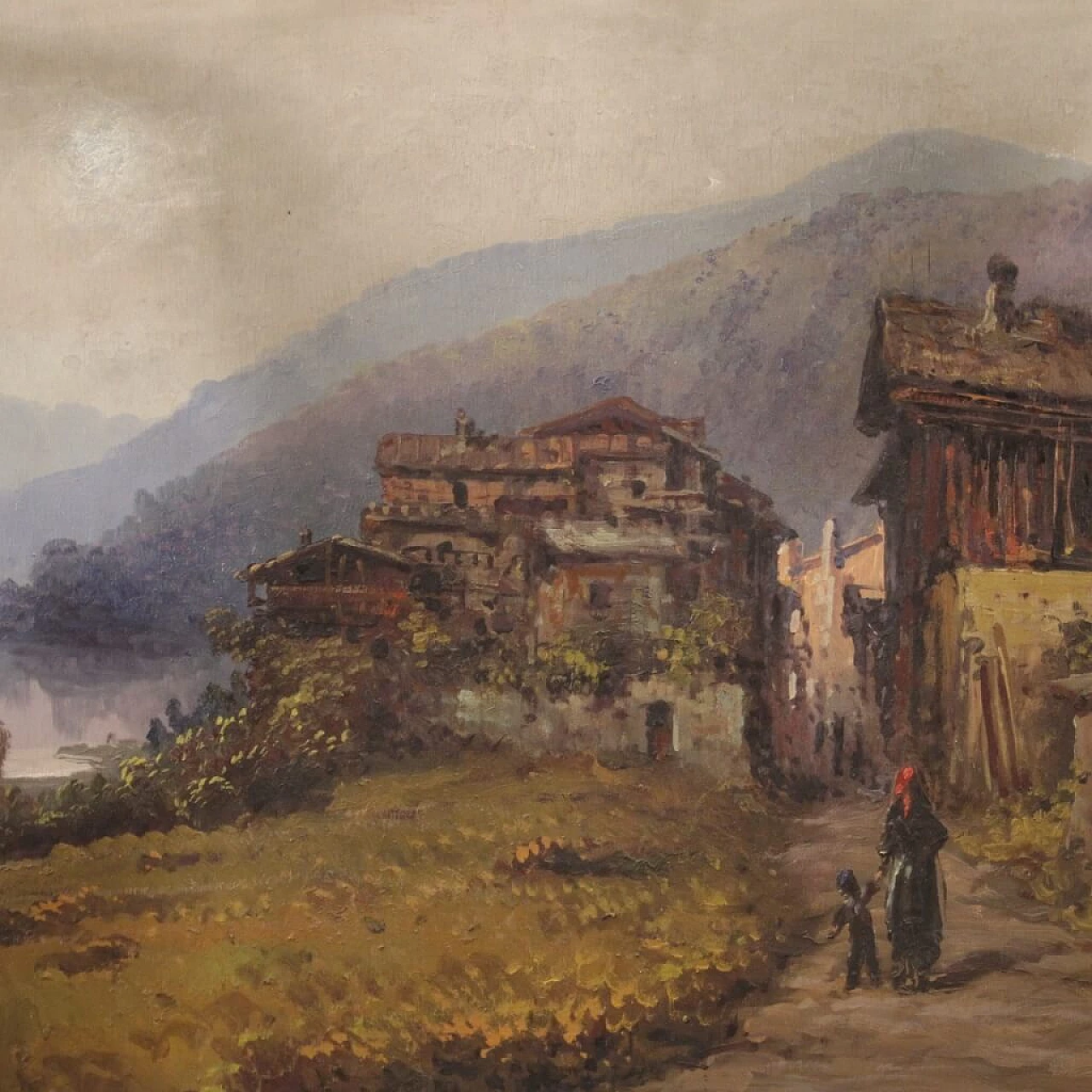 Romolo Liverani, landscape with figures, oil painting on panel, second half of the 19th century 1359255